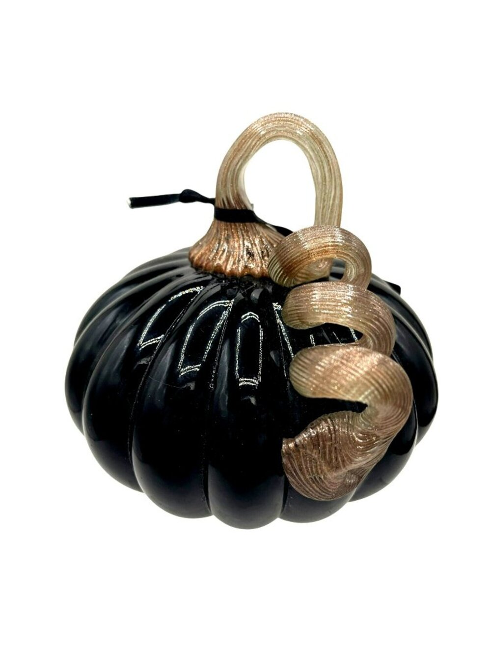 Christian Siriano Hand Blown Art Glass Pumpkin Black w/ Gold Shimmer Stem 6 x 5